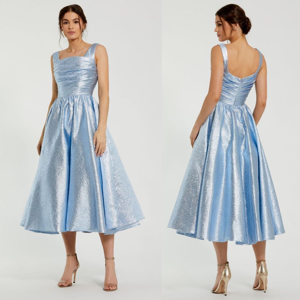 Mac Duggal NEW Ice‎ Blue Square Neck Sleeveless A-Line Taffeta Dress - Size 12